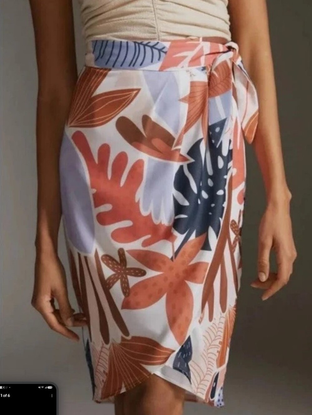 Anthropologie Hutch Pleated Wrap Around Tropical Monstera Midi Skirt Size 12